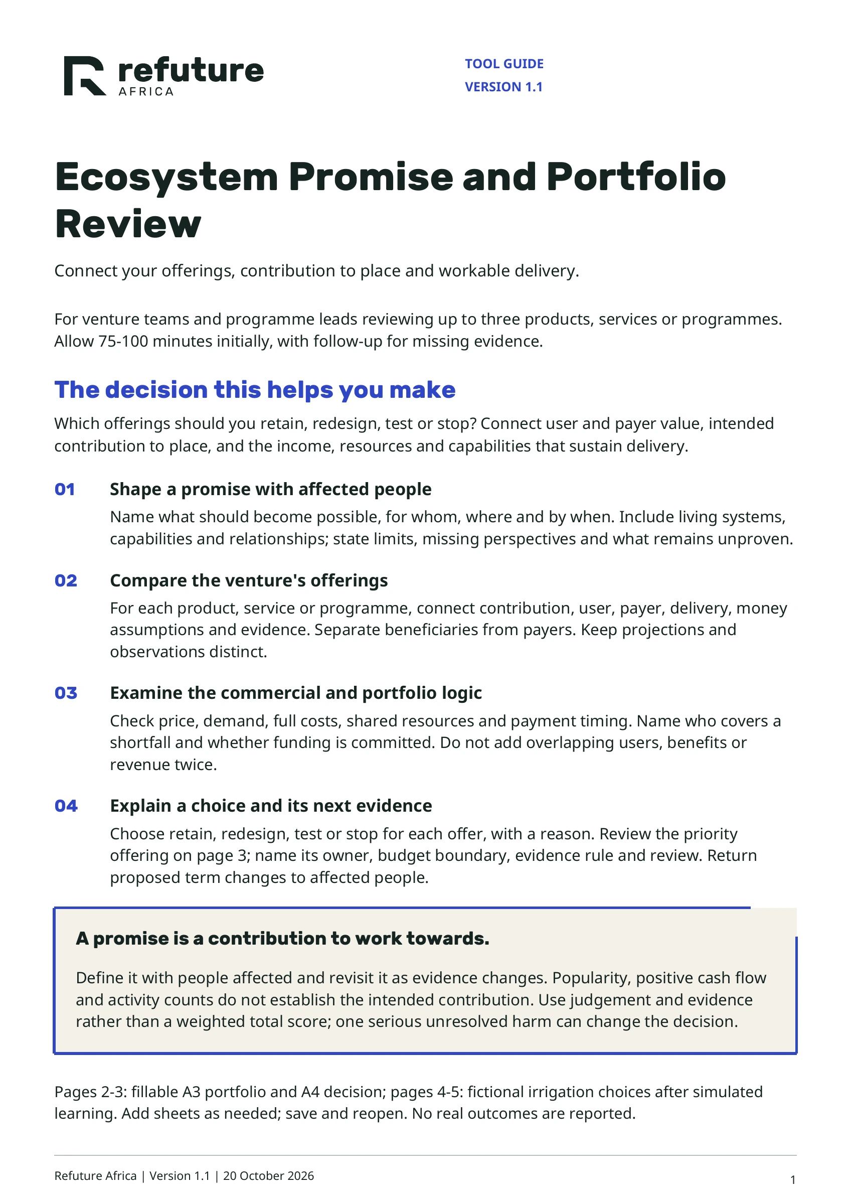 Ecosystem Promise & Portfolio Review — page 1: Tool guide