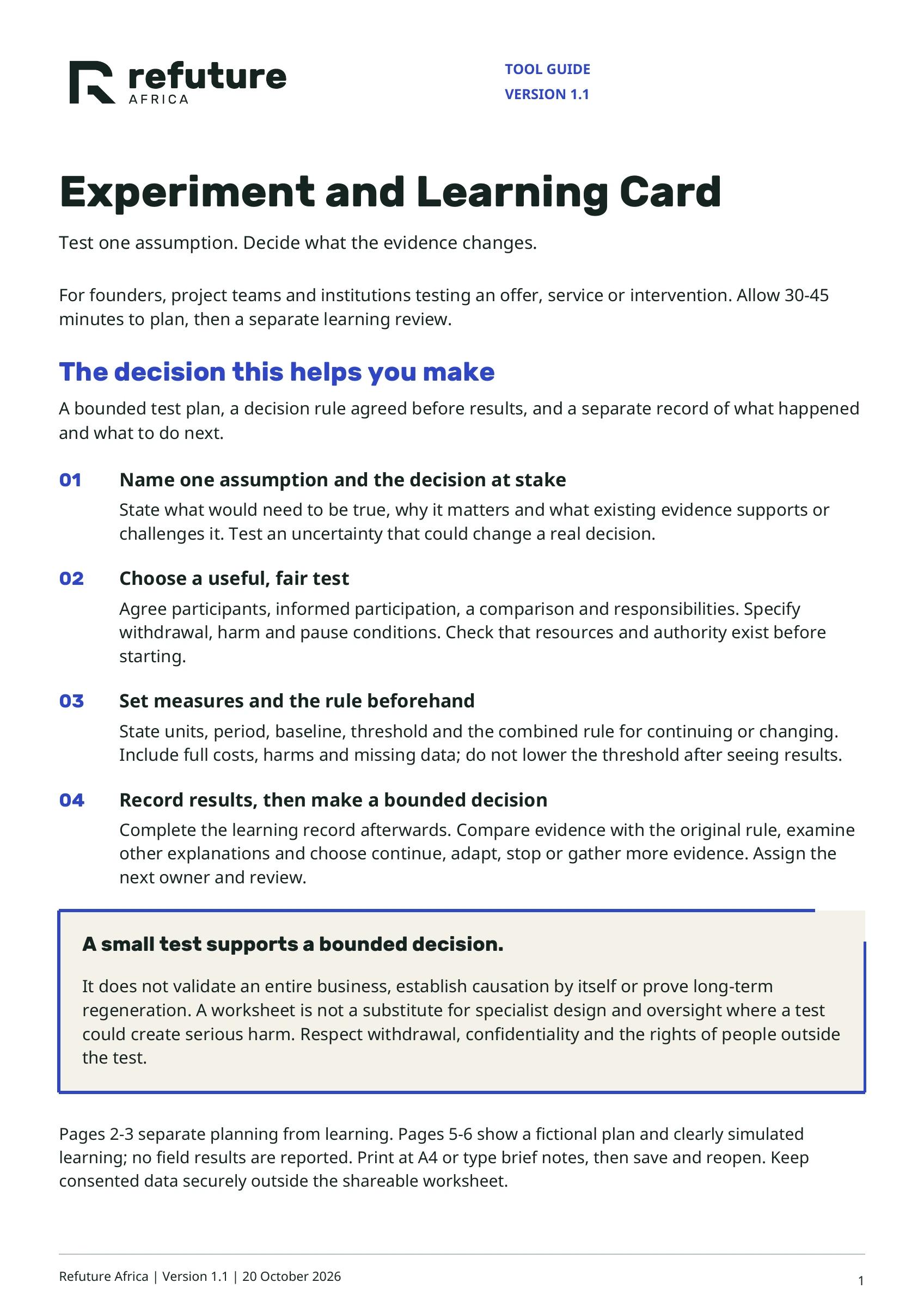 Cover of Experiment and Learning Card