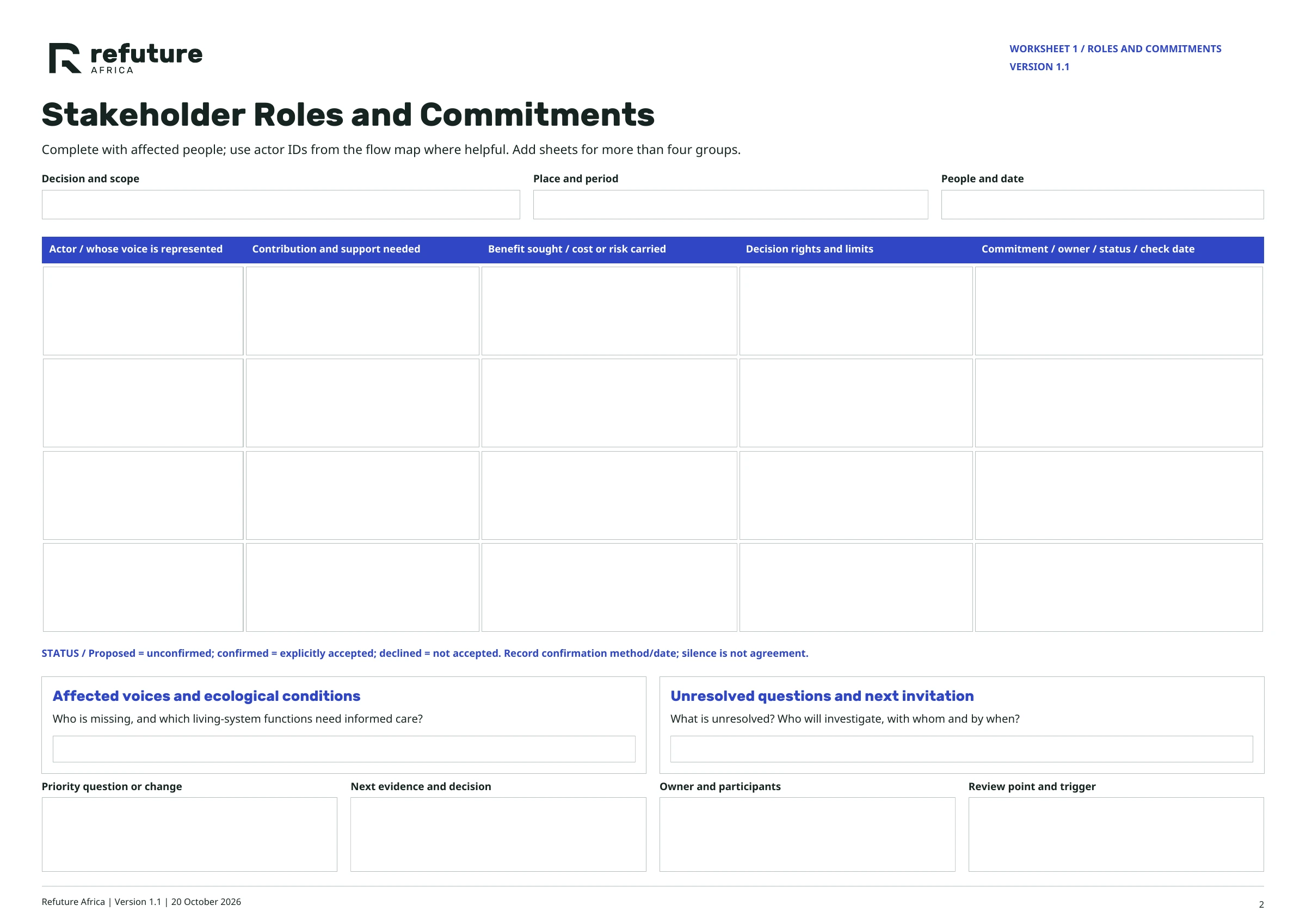 Stakeholder Roles & Commitments — page 2: Worksheet 1 / roles and commitments