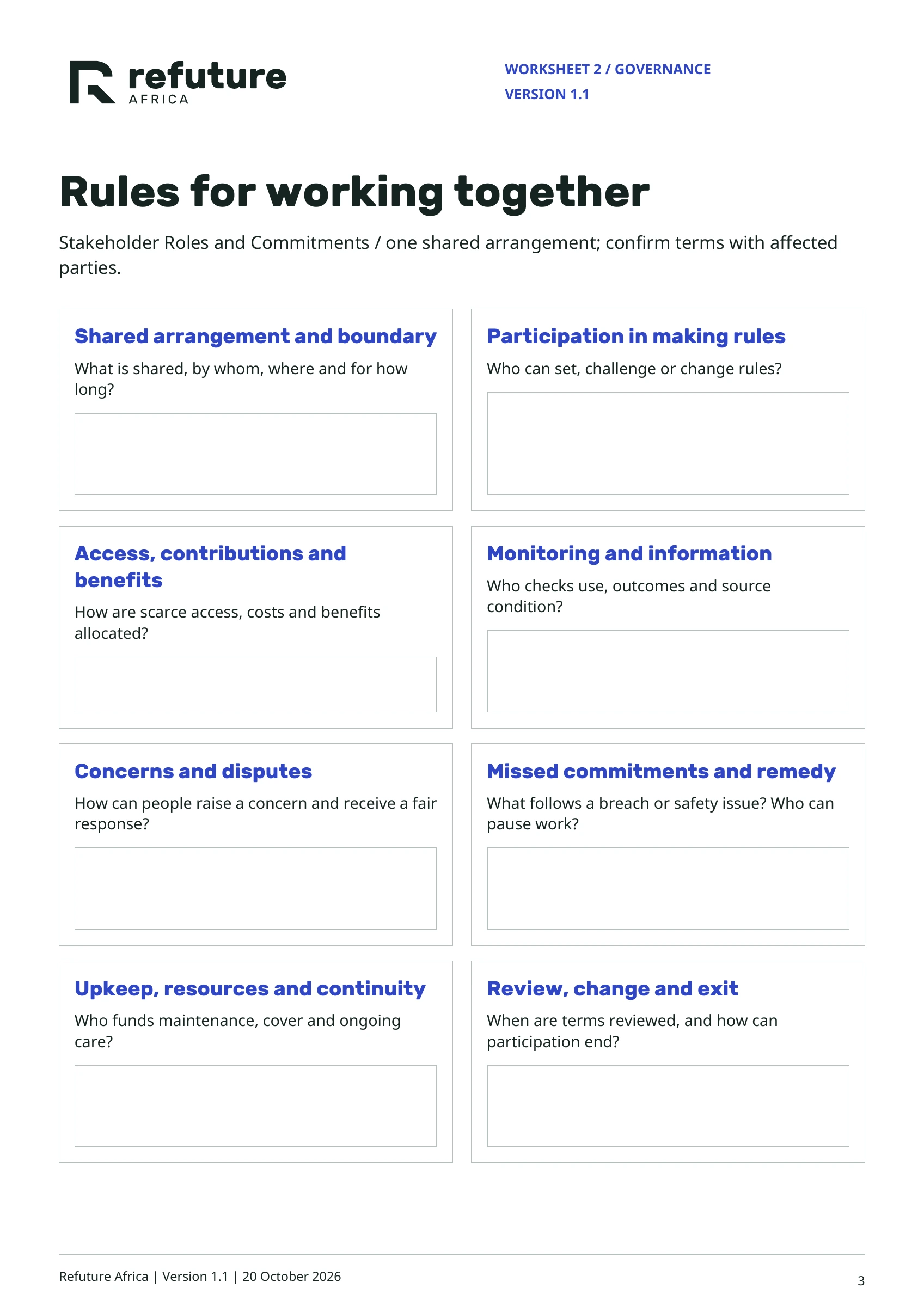 Stakeholder Roles & Commitments — page 3: Worksheet 2 / governance