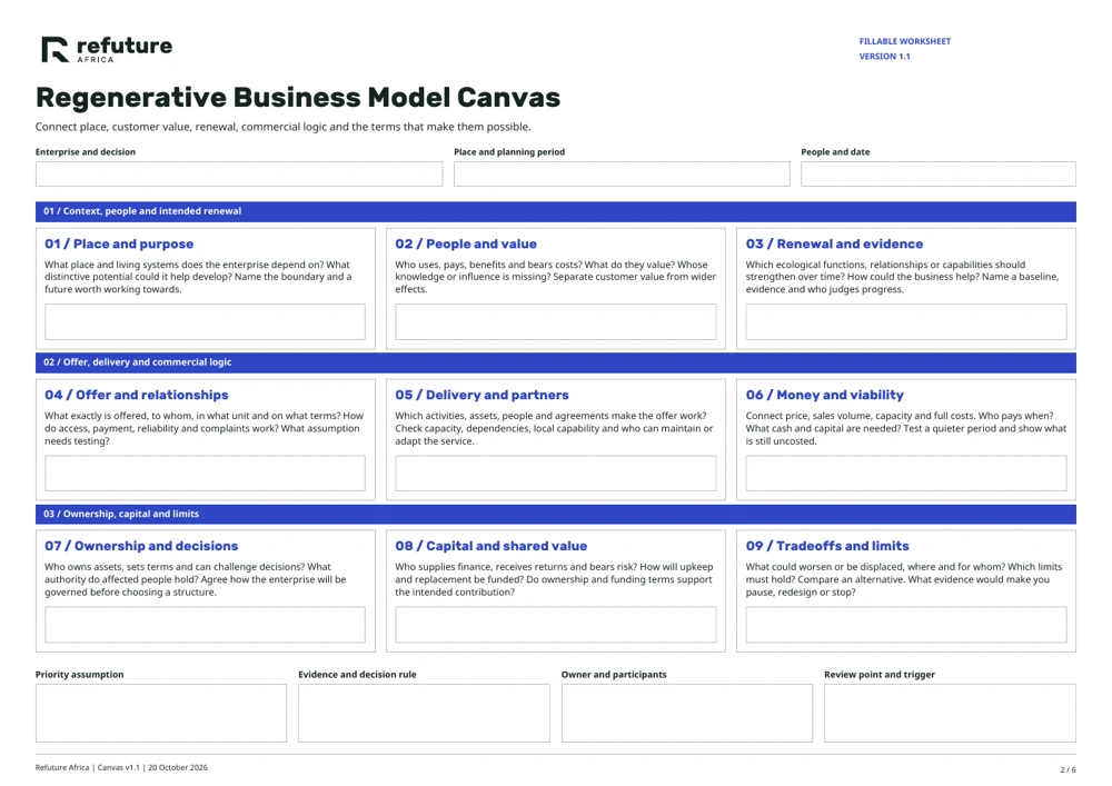 Regenerative Business Model Canvas worksheet