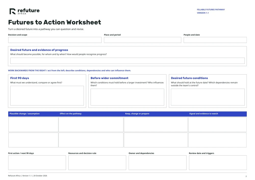 Preview of the Futures to Action Worksheet worksheet