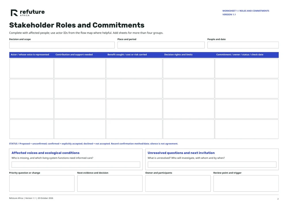 Preview of the Stakeholder Roles & Commitments worksheet